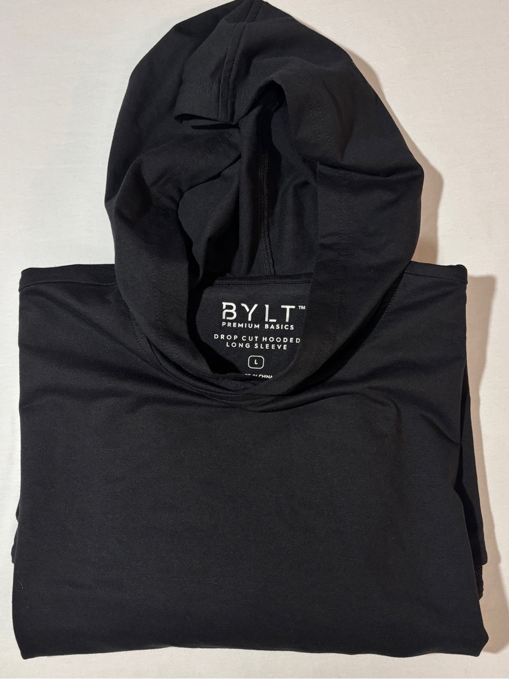 BYLT Premium Basics Drop Cut Hooded Long Sleeve Black Performance Hoodie Large